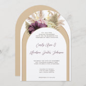 ヴィンテージボホワイルドフラワーファーンパープルイエローフローラ 招待状 (正面/裏面)