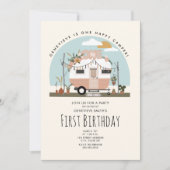 ヴィンテージボホワンハッピーキャンパーファーバースデーパーティー 招待状 (正面)