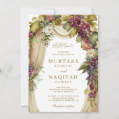 ヴィンテージボホーグレープアーチQRコードムスリム結婚ズ 招待状 (正面)