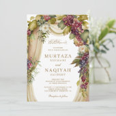 ヴィンテージボホーグレープアーチQRコードムスリム結婚ズ 招待状 (スタンド正面)