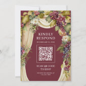 ヴィンテージボホーグレープアーチQRコードムスリム結婚ズ 招待状 (裏面)