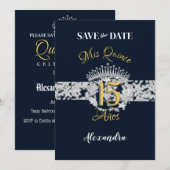 ヴィンテージボホーネイビーシルバーキンセニェラスペインの セーブザデート (正面/裏面)