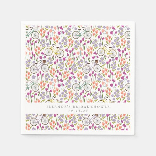 ヴィンテージボホー自転車フローラカスタムブライダルシャワー スタンダードカクテルナプキン (正面)