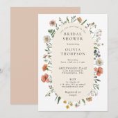 ヴィンテージボホ春ワイルドフラワーアーチブライダルシャワー 招待状 (正面/裏面)