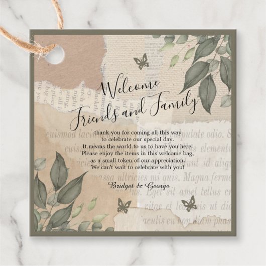 ヴィンテージボホ結婚ズ – 引き裂かれた紙&ユーカリ フェイバータグ (正面)