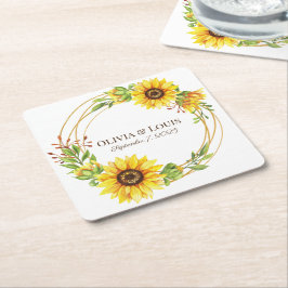 ヴィンテージボホ結婚ヒマワリロマンチック スクエアペーパーコースター