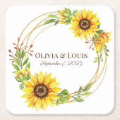 ヴィンテージボホ結婚ヒマワリロマンチック スクエアペーパーコースター (正面)