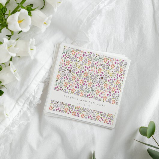 ヴィンテージボホ自転車フローラパーソナライズされたカップル スタンダードカクテルナプキン