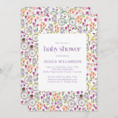 ヴィンテージボホ自転車フローラベビーシャワー 招待状 (正面/裏面)