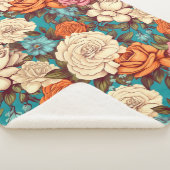 ヴィンテージボホ花模様、ターコイズクリームボタニカル シェルパブランケット (3/4)