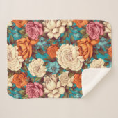 ヴィンテージボホ花模様、ターコイズクリームボタニカル シェルパブランケット (正面(横))