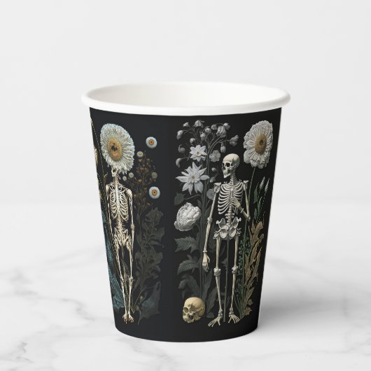 ヴィンテージボホ魔法神秘的なフローラ骨格の黒 紙コップ (裏面)
