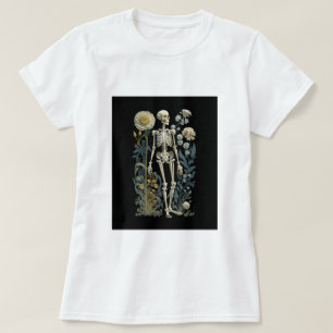 ヴィンテージボホ魔法神秘的なフローラ骨格の黒 Tシャツ