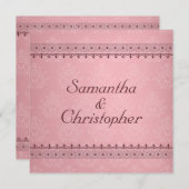 ヴィンテージボルドーデコレースオンピンク結婚ズ 招待状 (正面/裏面)