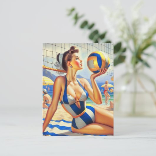 ヴィンテージボレーガールイラストレーション ポストカード (スタンド正面)