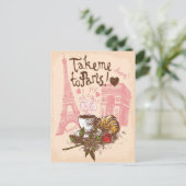 ヴィンテージボンジュールパリエッフェルタワーアークドゥトリオンフ ポストカード (スタンド正面)