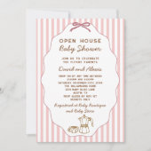 ヴィンテージボンジュールビーブオープンハウスガールベビーシャワー 招待状 (正面)