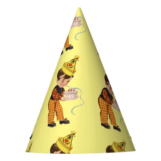 ヴィンテージボーイとお誕生日ケーキハットレトロ パーティーハット (正面)