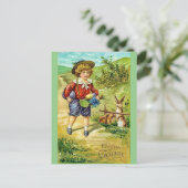 ヴィンテージボーイとバニーイースターの挨拶はがき ポストカード (スタンド正面)