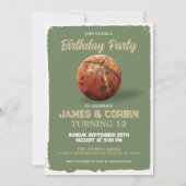 ヴィンテージボーイズバスケットボールツーパーソン誕生日パーティー 招待状 (正面)