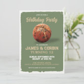 ヴィンテージボーイズバスケットボールツーパーソン誕生日パーティー 招待状 (スタンド正面)