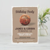 ヴィンテージボーイズバスケットボールテーマデュアルバースデーパーティー 招待状 (スタンド正面)