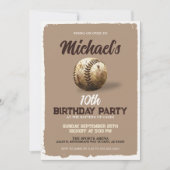 ヴィンテージボーイズベージュスポーツ野球誕生日パーティー 招待状 (正面)