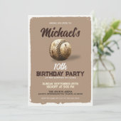 ヴィンテージボーイズベージュスポーツ野球誕生日パーティー 招待状 (スタンド正面)