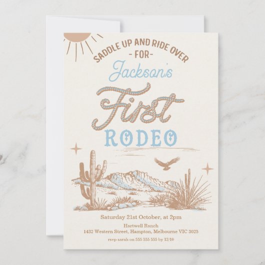 ヴィンテージボーイズロープ文字ファーストRodeo 1st誕生日 招待状 (正面)