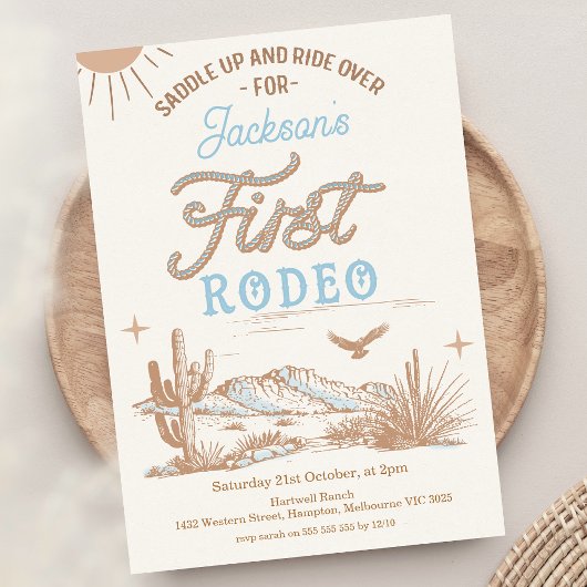 ヴィンテージボーイズロープ文字ファーストRodeo 1st誕生日 招待状