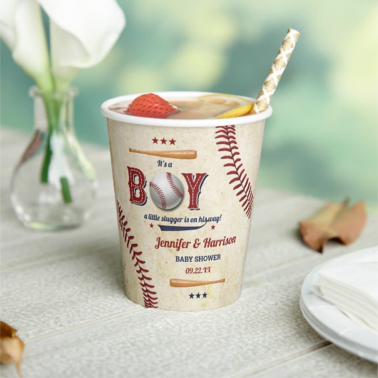 ヴィンテージボーイズ野球ベビーシャワー 紙コップ (インサイチュ)