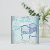 ヴィンテージボーイベビーシャワーブルーレースクリブ 招待状 (スタンド正面)