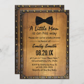 ヴィンテージボークタイウッド&リベット赤ちゃんシャワー 招待状 (正面/裏面)