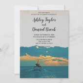 ヴィンテージボートの航海の夕日の結婚式 招待状 (正面)