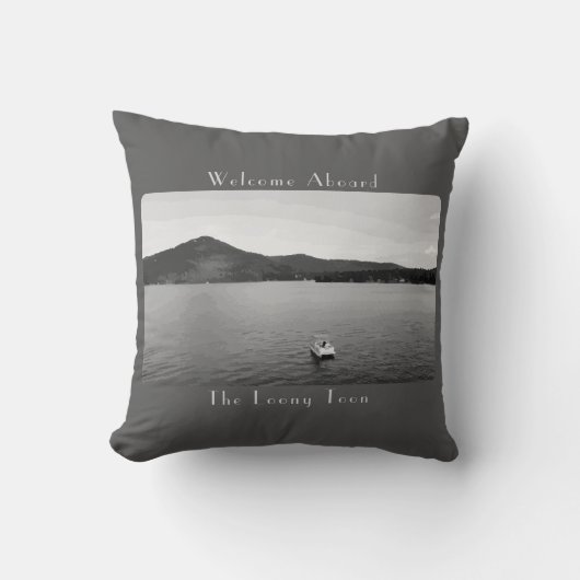 ヴィンテージボートデコパーソナライズされたールグレーポンツーン クッション (正面)