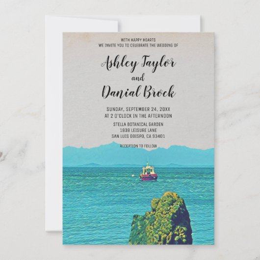 ヴィンテージボート海軍の旅行先結婚式 招待状 (正面)