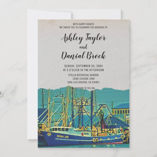 ヴィンテージボート海軍の旅行港の目的地の結婚式 招待状 (正面)