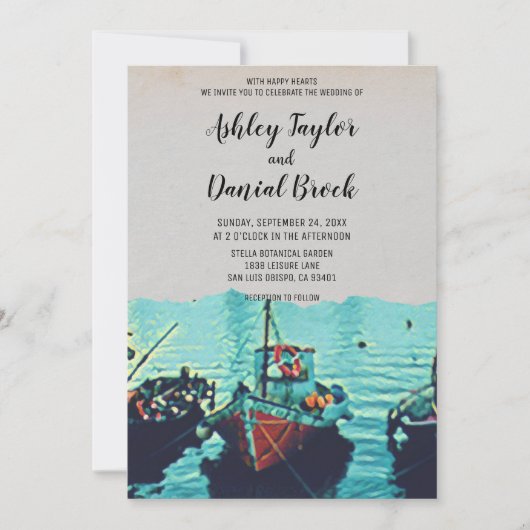ヴィンテージボート海軍の海浜行き先結婚式 招待状 (正面)