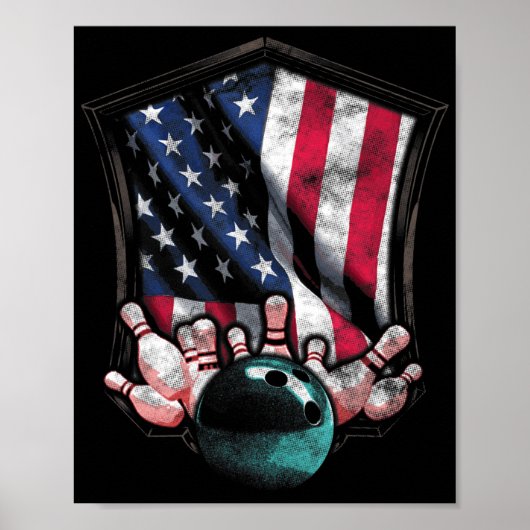 ヴィンテージボーリングアメリカ合衆国国旗のボーリング ポスター (正面)