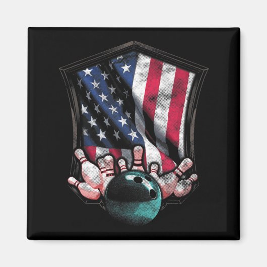 ヴィンテージボーリングアメリカ合衆国国旗のボーリング マグネット (正面)