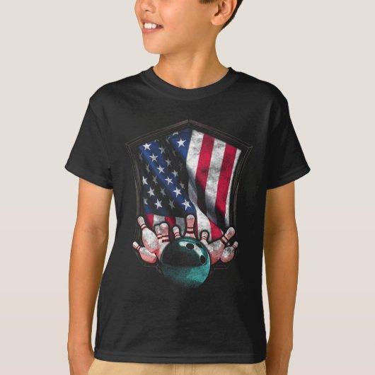 ヴィンテージボーリングアメリカ合衆国国旗7月4日ボーリング Tシャツ (正面)