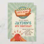 ヴィンテージボーリング誕生日パーティーへの招待 招待状 (正面/裏面)