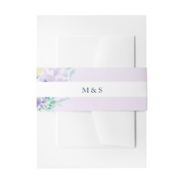 ヴィンテージボー薄紫結婚フローラの水彩画 招待状ベリーバンド