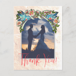 ヴィンテージボー赤面ピンクフローラ結婚ズサンキュー ポストカード