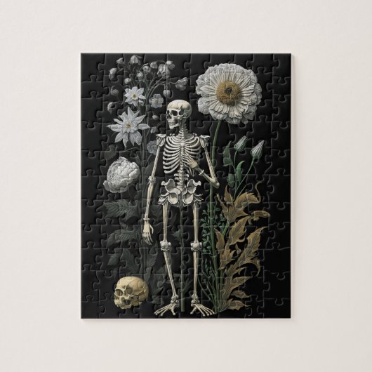ヴィンテージボー魔法フローラ骨格ブラック ジグソーパズル (縦)