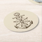 ヴィンテージボ航海のートいかり&シップホイールタン ラウンドペーパーコースター (アングル)