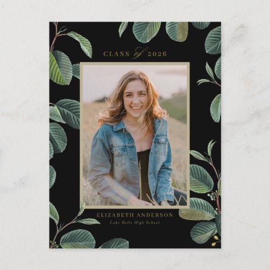 ヴィンテージボ葉タニカル写真卒業 ポストカード (正面)