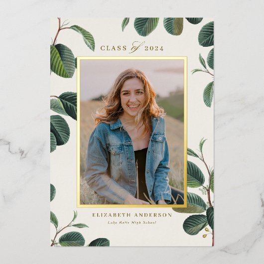 ヴィンテージボ葉タンズ写真卒業 箔招待状 (正面)