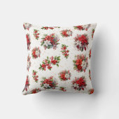 ヴィンテージポインセチアとホリークリスマスホワイト クッション (裏面)