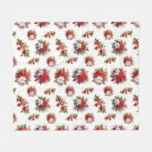 ヴィンテージポインセチアとホリークリスマスホワイト フリースブランケット (正面(横))